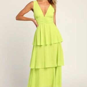 Celebration Time Lime Green Sleeveless Tiered Midi Dress